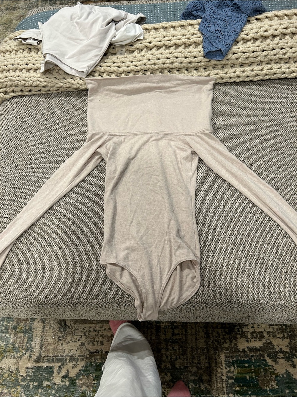 Long Sleeve Off-Shoulder One-Piece in Light Beige (free with purchase) OBO